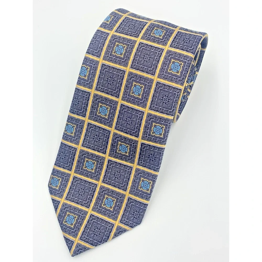 Ermenegildo Zegna Men's Neck Tie Blue Geometric‎ Made in Italy